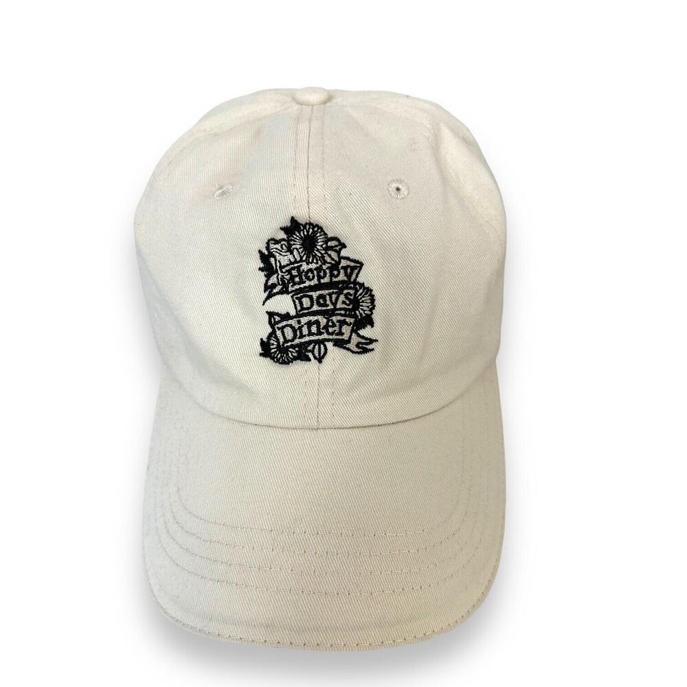 Hoppy Days Diner Baseball Hat Cap Adjustable Ivory Black Embroidered Unisex OS
